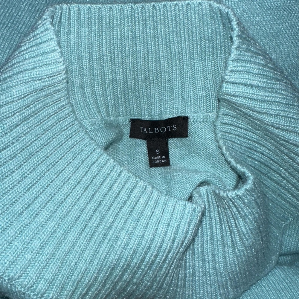 Talbots Sweater S Blue Mock Neck Eyelet Hem Pullover Lagenlook Layered Coastal - Picture 3 of 7
